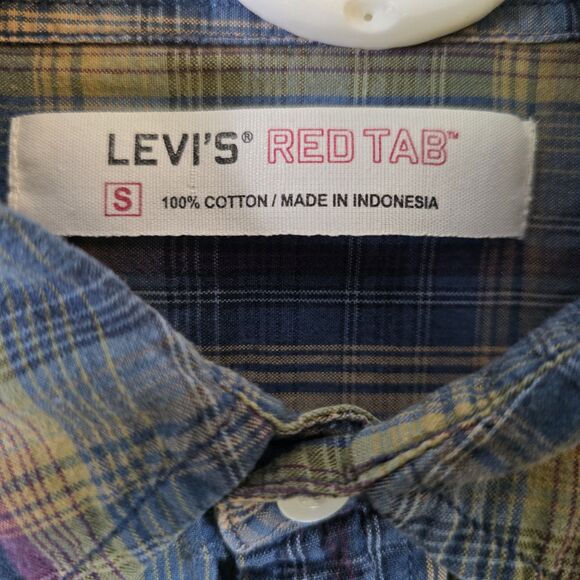 Levi's Red Tab Men's Small Blue & Green Plaid Button Down Long Sleeve Shirt - Picture 4 of 9